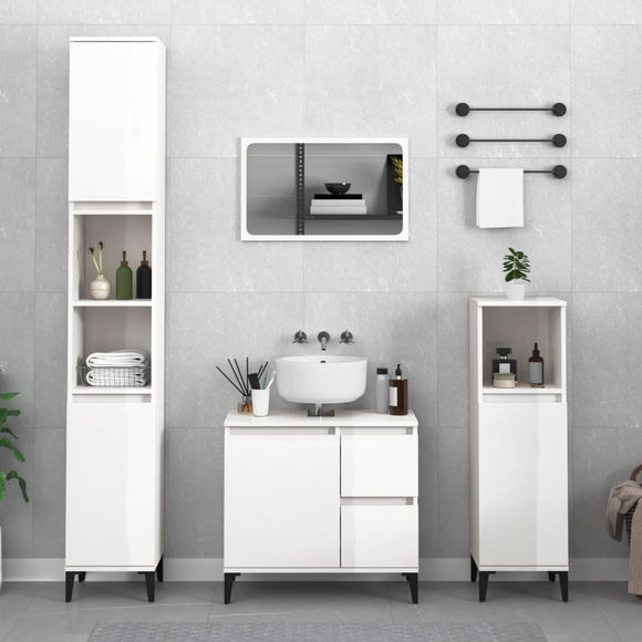 NNEVL Bathroom Cabinet High Gloss White 65x33x60 cm Engineered Wood