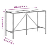 NNEVL Bar Table with Glass Top Black 180x70x110 cm Poly Rattan
