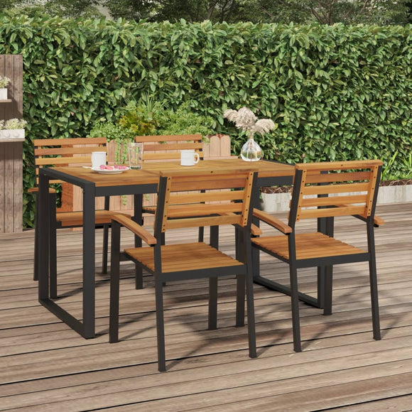 NNEVL Stackable Garden Chairs 4 pcs Solid Wood Acacia and Metal