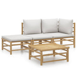 NNEVL 4 Piece Garden Lounge Set with Light Grey Cushions Bamboo