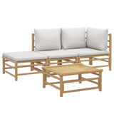 NNEVL 4 Piece Garden Lounge Set with Light Grey Cushions Bamboo