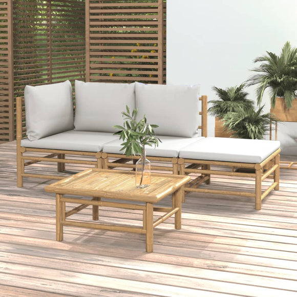 NNEVL 4 Piece Garden Lounge Set with Light Grey Cushions Bamboo