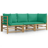NNEVL 3 Piece Garden Lounge Set with Green Cushions  Bamboo