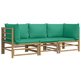 NNEVL 3 Piece Garden Lounge Set with Green Cushions  Bamboo