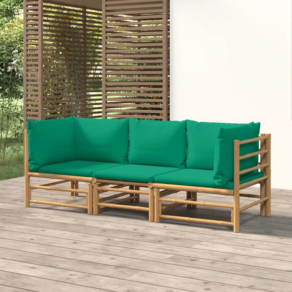 NNEVL 3 Piece Garden Lounge Set with Green Cushions  Bamboo