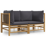 NNEVL Garden Corner Sofas with Dark Grey Cushions 2 pcs Bamboo