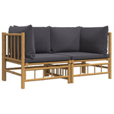 NNEVL Garden Corner Sofas with Dark Grey Cushions 2 pcs Bamboo