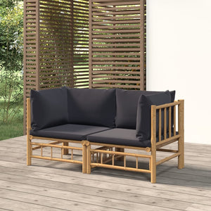 NNEVL Garden Corner Sofas with Dark Grey Cushions 2 pcs Bamboo