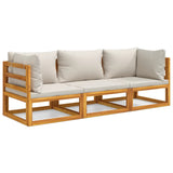 NNEVL 3 Piece Garden Lounge Set with Light Grey Cushions Solid Wood