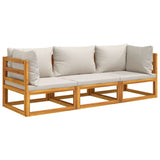 NNEVL 3 Piece Garden Lounge Set with Light Grey Cushions Solid Wood