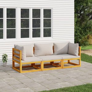 NNEVL 3 Piece Garden Lounge Set with Light Grey Cushions Solid Wood