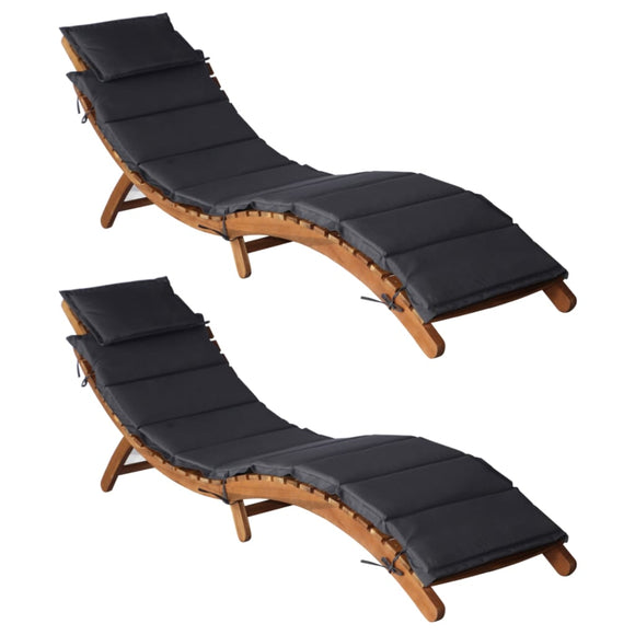 NNEVL Sun Loungers with Cushions 2 pcs Dark Grey Solid Wood Acacia