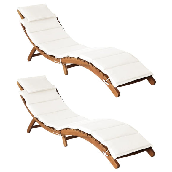NNEVL Sun Loungers with Cushions 2 pcs Cream White Solid Wood Acacia