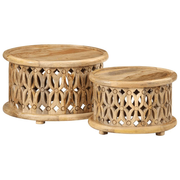 NNEVL 2 Piece Coffee Table Set Solid Wood Mango