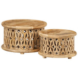 NNEVL 2 Piece Coffee Table Set Solid Wood Mango