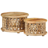 NNEVL 2 Piece Coffee Table Set Solid Wood Mango