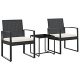NNEVL 3 piece Garden Dining Set with Cushions Black PP Rattan