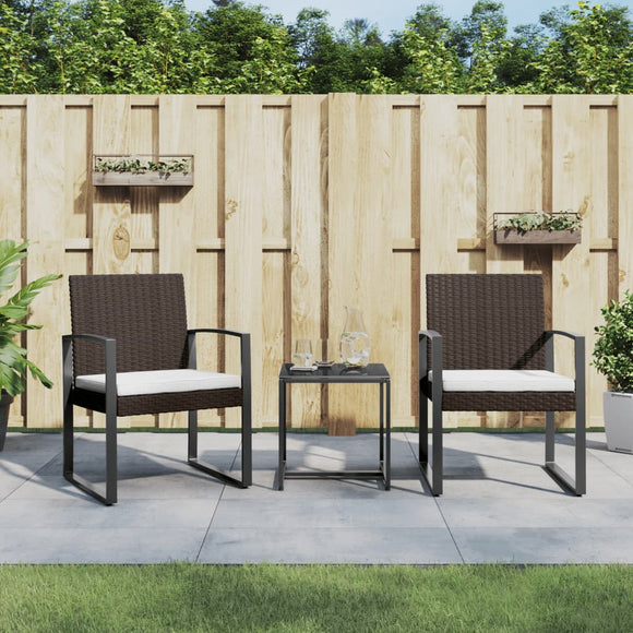 NNEVL 3 piece Garden Dining Set with Cushions Brown PP Rattan
