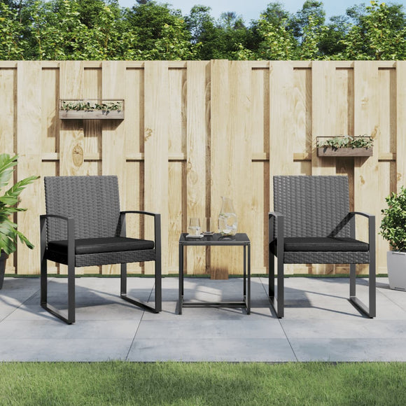 NNEVL 3 piece Garden Dining Set with Cushions Dark Grey PP Rattan