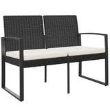 NNEVL 2-Seater Garden Bench with Cushions Black PP Rattan