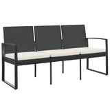 NNEVL 3-Seater Garden Bench with Cushions Black PP Rattan