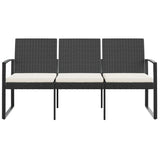 NNEVL 3-Seater Garden Bench with Cushions Black PP Rattan