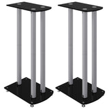 NNEVL Speaker Stands 2pcs Black&Silver Tempered Glass 3 Pillars Design