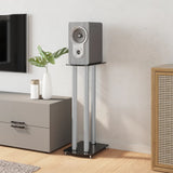 NNEVL Speaker Stands 2pcs Black&Silver Tempered Glass 3 Pillars Design