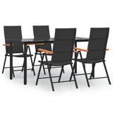 NNEVL 5 Piece Garden Dining Set Black and Brown Poly Rattan