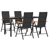 NNEVL 5 Piece Garden Dining Set Black and Brown Poly Rattan