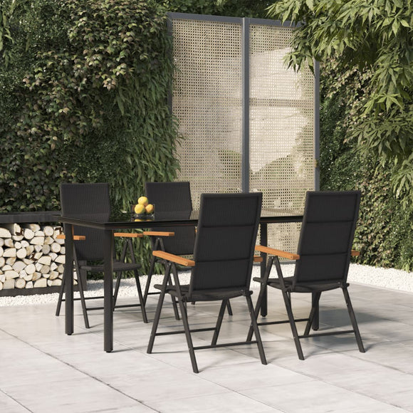 NNEVL 5 Piece Garden Dining Set Black and Brown Poly Rattan