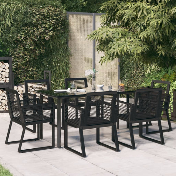 NNEVL 7 Piece Garden Dining Set Black PVC Rattan