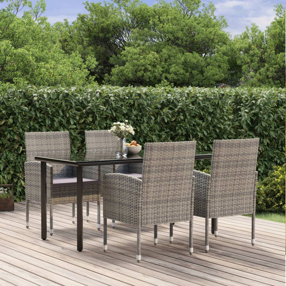 NNEVL 5 Piece Garden Dining Set with Cushions Anthracite Poly Rattan