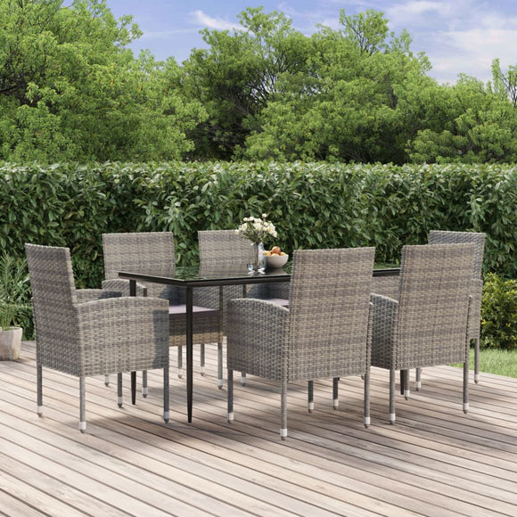 NNEVL 7 Piece Garden Dining Set with Cushions Anthracite Poly Rattan