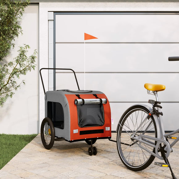 NNEVL Pet Bike Trailer Orange and Grey Oxford Fabric and Iron