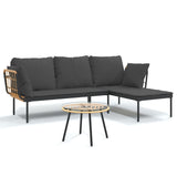 NNEVL 3 Piece Garden Lounge Set with Dark Grey Cushions Poly Rattan