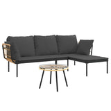 NNEVL 3 Piece Garden Lounge Set with Dark Grey Cushions Poly Rattan
