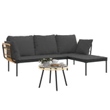 NNEVL 3 Piece Garden Lounge Set with Dark Grey Cushions Poly Rattan