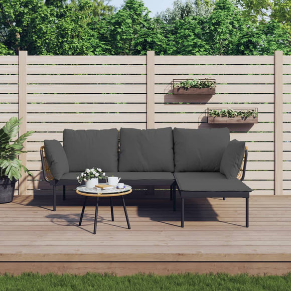NNEVL 3 Piece Garden Lounge Set with Dark Grey Cushions Poly Rattan