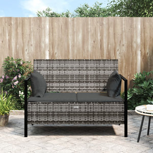 NNEVL 2-Seater Garden Bench with Cushions Grey Poly Rattan