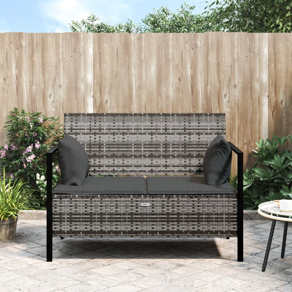 NNEVL 2-Seater Garden Bench with Cushions Grey Poly Rattan