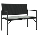 NNEVL 2-Seater Garden Bench with Cushion Black Poly Rattan