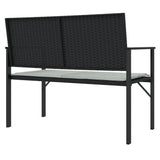 NNEVL 2-Seater Garden Bench with Cushion Black Poly Rattan