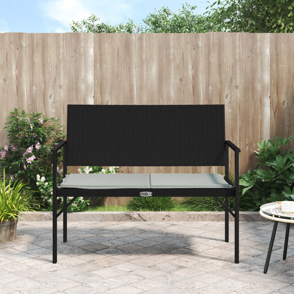 NNEVL 2-Seater Garden Bench with Cushion Black Poly Rattan