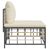 NNEVL Garden Middle Sofa with Beige Cushions Poly Rattan