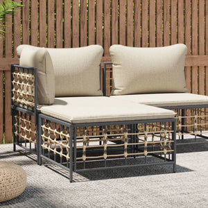 NNEVL Garden Footstool with Beige Cushion Poly Rattan