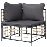 NNEVL Garden Corner Sofa with Dark Grey Cushions Poly Rattan