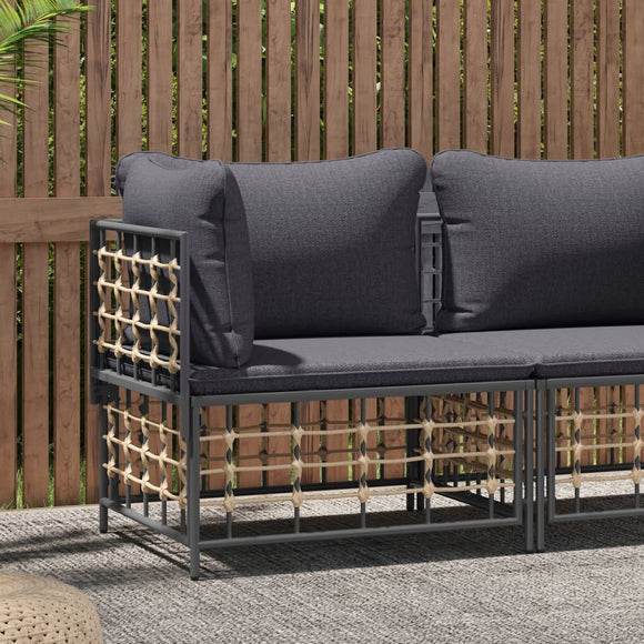 NNEVL Garden Corner Sofa with Dark Grey Cushions Poly Rattan