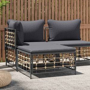 NNEVL Garden Footstool with Dark Grey Cushion Poly Rattan