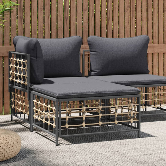 NNEVL Garden Footstool with Dark Grey Cushion Poly Rattan